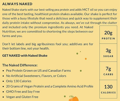 Naked Shake - Pumpkin Spice Protein Shake - Flavored Plant Based Protein with Mct Oil - Gluten-Free, Soy-Free, No Gmos Or Artificial Sweeteners - 30 Servings