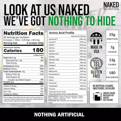 Naked Whey Chocolate Peanut Butter Grass Fed Whey Protein Powder, No GMO, No Soy, and Gluten Free, Aid Growth and Recovery - 52 Servings