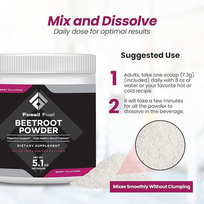 Beetroot Powder 5.1oz 146g, Supports Nitric Oxide, Circulation, Energy, and Heart Health, Superfood Premium Dietary Nitrates, Non-GMO, Vegan-Friendly