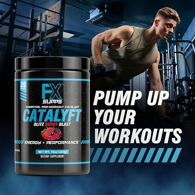 Catalyft Pre-Workout Powder Drink for Men & Women Blitz Berry Blast Mix with Creatine, Caffeine & Beta-Alanine | Best for Energy Pump, Muscle Gain & Focus, 40 Servings (2-Pack)