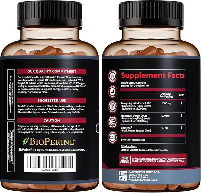 Fadogia Agrestis 15,000mg + Tongkat Ali 100,000mg + BioPerine® [Highest Purity] - Supports Stamina, Strength, Muscle Health & Recovery, Drive & Performance - Non-GMO & Made in USA - 120 capsules
