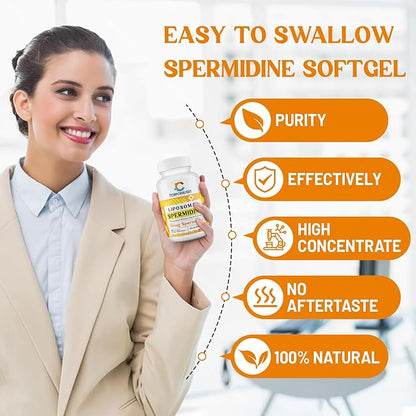 30mg Spermidine Supplement, Liposomal Spermidine, High Absorption, More Potent Than Spermidine 3HCL, Fermented Wheat Germ Extract, Spermidine for Women & Men, Cellular Renewal, Longevity, 240 Softgels