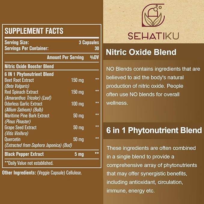 Nitric Oxide Supplement 2255 MG, Nitric Oxide Booster & 6-in-1 Phytonutrient Blend for Heart, Circulation, Immune - 90 Capsules (2 Bottle)