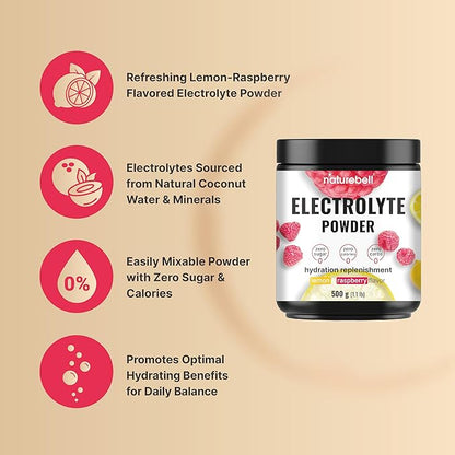 Electrolytes Powder No Sugar, 76 Servings 500g 1.1L | Keto Fast Hydration Powder - 1000mg High Potassium, Minerals & Coconut Water - Raspberry Lemonade Flavor