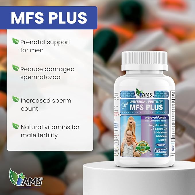 America Medic & Science MFS Plus Fertility Supplements for Men (120 Capsules) Sperm Count Booster, Supports Motility | Natural Preconception Vitamins, Reproductive Aid, with Zinc, CoQ10