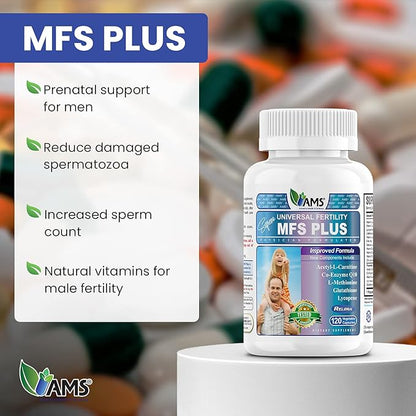 America Medic & Science MFS Plus Fertility Supplements for Men (120 Capsules) Sperm Count Booster, Supports Motility | Natural Preconception Vitamins, Reproductive Aid, with Zinc, CoQ10