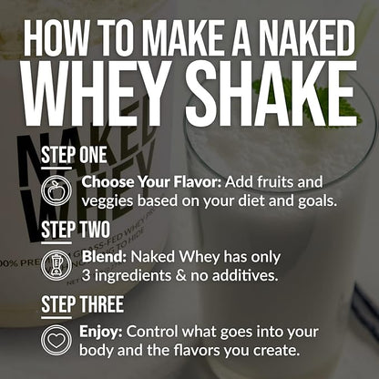 Naked Vanilla Whey Protein Powder - All Natural Grass Fed Whey Protein Powder, Vanilla Flavor, Organic Coconut Sugar, 5Lb Bulk, GMO-Free, Soy Free, Gluten Free - 61 Servings