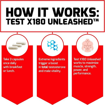 FORCE FACTOR Test X180 Unleashed Testosterone Booster for Men to Build Muscle, Increase Strength, and Improve Performance, Testosterone Supplement for Men’s Health, 90 Capsules