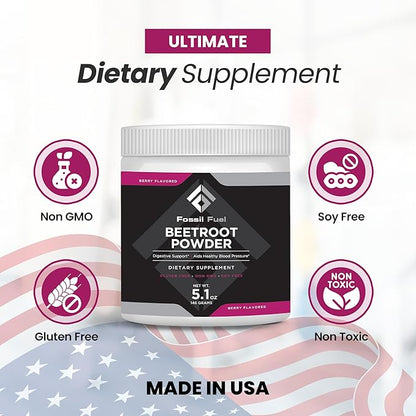 Beetroot Powder 5.1oz 146g, Supports Nitric Oxide, Circulation, Energy, and Heart Health, Superfood Premium Dietary Nitrates, Non-GMO, Vegan-Friendly