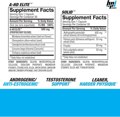 BPI Sports A-HD Elite/Solid (30 Capsules) – Men’s Testosterone Booster – Healthy Muscle, Strength, & Performance Support – Promotes Natural Fat Loss & Libido – 30 Servings – 550mg