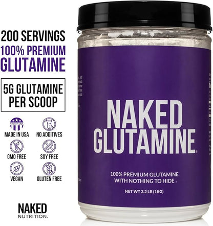 Pure L-Glutamine Made in The USA - 200 Servings - 1,000g, 2.2lb Bulk, Vegan, Non-GMO, Gluten and Soy Free. Minimize Muscle Breakdown & Improve Protein Synthesis. Nothing Artificial