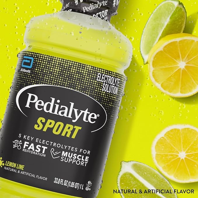 Pedialyte Sport Electrolyte Solution | 5 Key Electrolytes for Muscle Support | Fast Hydration for Before, During, & After Exercise | Lemon Lime, 1 Liter