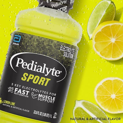 Pedialyte Sport Electrolyte Solution | 5 Key Electrolytes for Muscle Support | Fast Hydration for Before, During, & After Exercise | Lemon Lime, 1 Liter