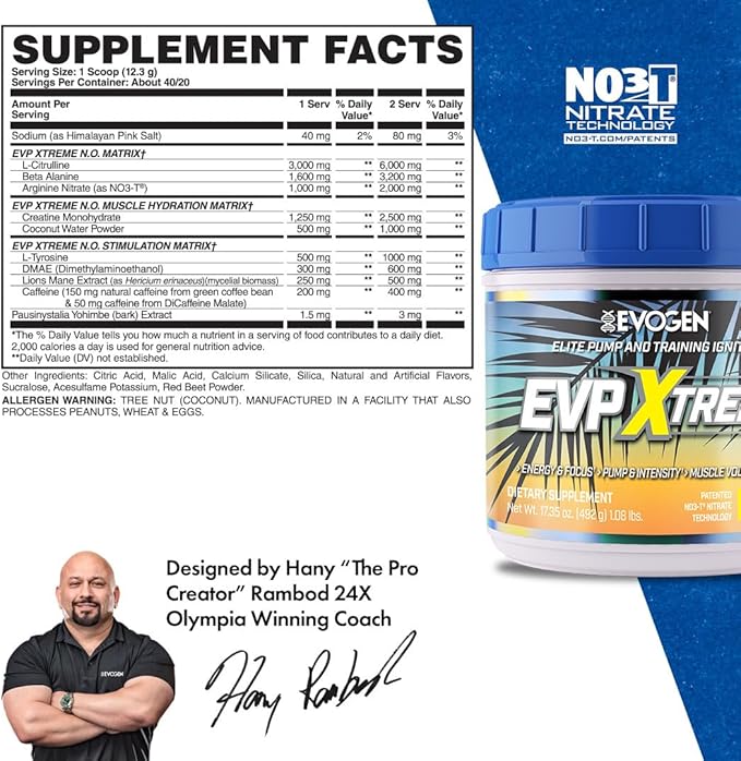 Evogen EVP Xtreme NO - Pre Workout Powder for Men & Women | Sugar Free Preworkout with Beta Alanine, Creatine, and Caffeine for Energy & Pump | Tropic Thunder | 40 Servings