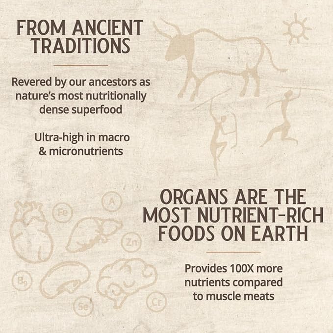 Grass Fed Bovine Organ Complex: Liver, Spleen, Kidney, Heart, Pancreas (600 Mg per Organ per Capsule), 3000 Mg per Serving (30 Servings)