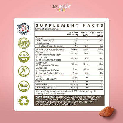 TruHeight Kids Bone Growth Gummies (Ages 2+) All Natural Kids & Toddler Vitamins - Endorsed by Pediatricians - Vitamin D, Calcium, K2, Magnesium Multivitamin - Natural Growth & Development