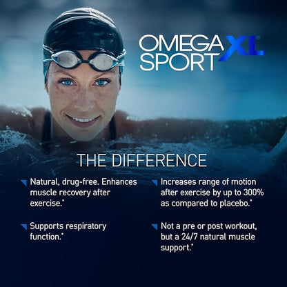 OmegaXL Sport Extra Strength Muscle Recovery Supplement and Respiratory Support Supplement - Improves DOMS and ROM, Clinically Supported Green-Lipped Mussel Oil (60 Softgels)