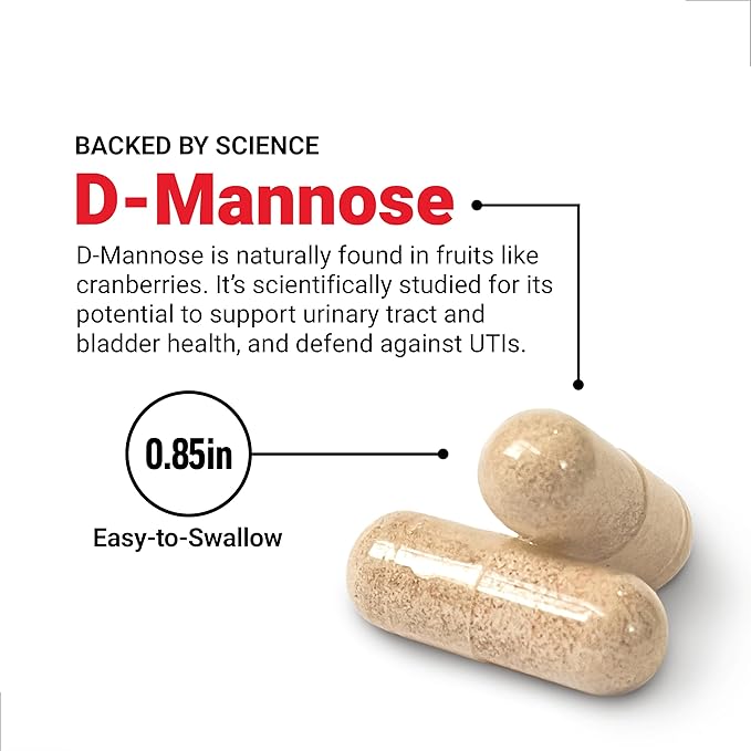 FORCE FACTOR D Mannose, D-Mannose 500mg Supplement to Support Urinary Tract Health for Women and Men, Bladder Control Supplements, Premium Quality, Vegan, Non-GMO, 120 Capsules