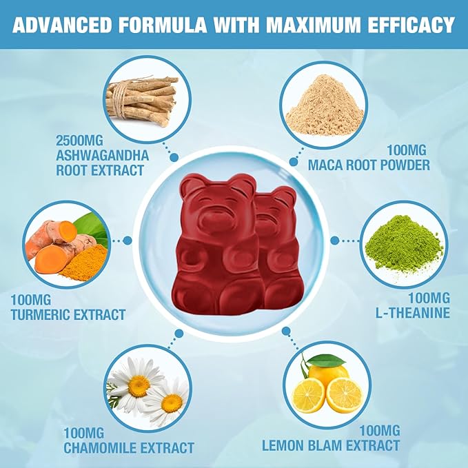 Ashwagandha Gummies for Women & Men - Stress Relief, Immune Support, Calm Mood & Increased Energy - Ashwagandha Supplements for Men & Women - Natural Strawberry Flavor (120 Count)