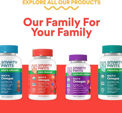 SmartyPants Kids Multivitamin Gummies - Improved Formula: Omega 3 (DHA/EPA), Vitamins D3, C, B12, B6, Vitamin A, K & Zinc, Gluten Free, Three Fruit Flavors, 60 Count (30 Day Supply)