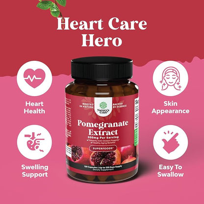 Advanced Antioxidant Superfood Pomegranate Supplement - Natural Pomegranate Extract Polyphenols Supplement for Heart Health and Joint Support - Reds Superfood Powder Capsules for Men and Women 120ct