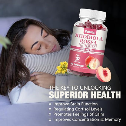 2 Packs 2000MG Sugar Free Rhodiola Rosea Gummies -Rhodiola Supplement ＆Cortisol Reducer for Endurance, Mood ＆Stress, Sleep＆ Fatigue Relief Support, Non-GMO, 120 Tablets Vegetarian Chews