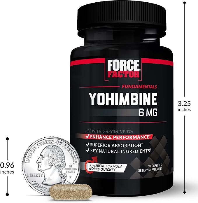 Force Factor Yohimbine Supplement for Men, Yohimbe Bark Extract with Superior Absorption to Enhance Performance, 6mg Yohimbine Bark Pills with Key Natural Ingredients, 90 Capsules (3-Pack)