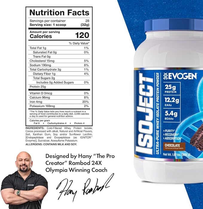 Evogen Isoject - Whey Isolate Protein Powder | Ultra-Pure Whey Isolate, Enhanced Absorption & Recovery | Ignitor Enzymes, BCAAs, EAAs | Chocolate Cake | 28 Servings