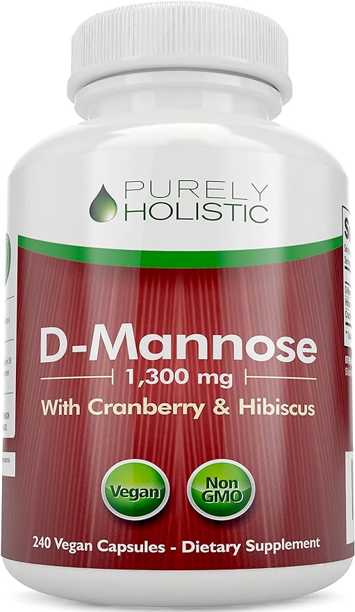 D Mannose 1300mg, 3-in-1 Formula D-Mannose Capsules with Cranberry & Hibiscus, 240 Fast Acting Vegan Capsules, Natural Urinary Tract & Bladder Health Support, High Strength, for Men & Women