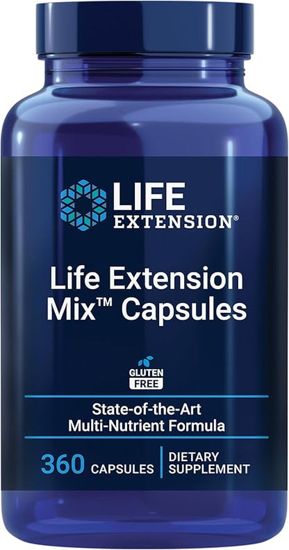 Life Extension Mix™ Capsules, high-Potency, Advanced Vitamin, Mineral, Fruit & Vegetable Formula, Vitamin C, B, D, E, Magnesium, for Whole-Body Health, Healthy Aging, Gluten-Free, 360 Capsules