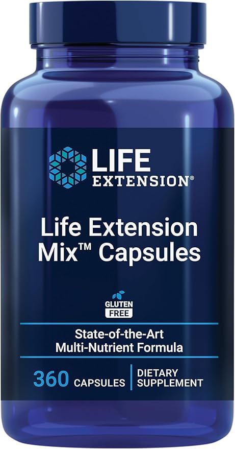 Life Extension Mix™ Capsules, high-Potency, Advanced Vitamin, Mineral, Fruit & Vegetable Formula, Vitamin C, B, D, E, Magnesium, for Whole-Body Health, Healthy Aging, Gluten-Free, 360 Capsules