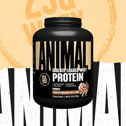 Animal Whey Isolate Protein Powder - Loaded for Pre & Post Workout Muscle Builder and Recovery with Digestive Enzymes for Men & Women - 25g Protein, Great Taste, Low Sugar - Frosted Cinnamon Bun 4 lbs