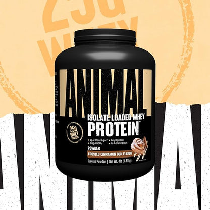 Animal Whey Isolate Protein Powder - Loaded for Pre & Post Workout Muscle Builder and Recovery with Digestive Enzymes for Men & Women - 25g Protein, Great Taste, Low Sugar - Frosted Cinnamon Bun 4 lbs