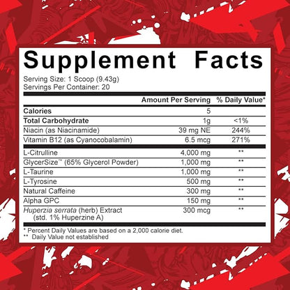 5% Nutrition Code Red Series Pre Workout Powder for Men & Women | Energy, Pump, Power, Protein Synthesis & Focus | 300mg Caffeine, L-Citrulline, Glycerol, Taurine, Alpha GPC, Huperzine (Fruit Punch)