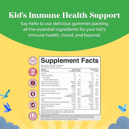 Plant Based Kids Multivitamin Gummies - Multivitamin for Kids Immunity Support Gummies with Vitamins A C D3 E B and Zinc Gelatin and Gluten Free Non-GMO Kids Vitamins Gummy Multivitamin Formula 180ct