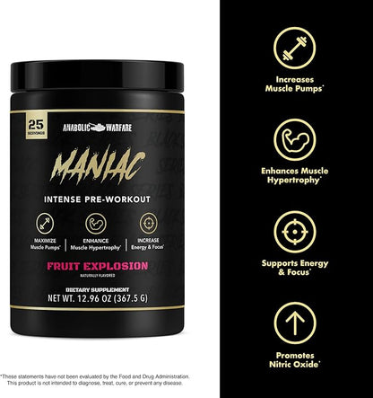 Anabolic Warfare Black Series Maniac, Pre-Workout Powder, Supports Nitric Oxide, Increase Muscle Pumps, Support Protein Synthesis*, Freedom Slush 20 Servings