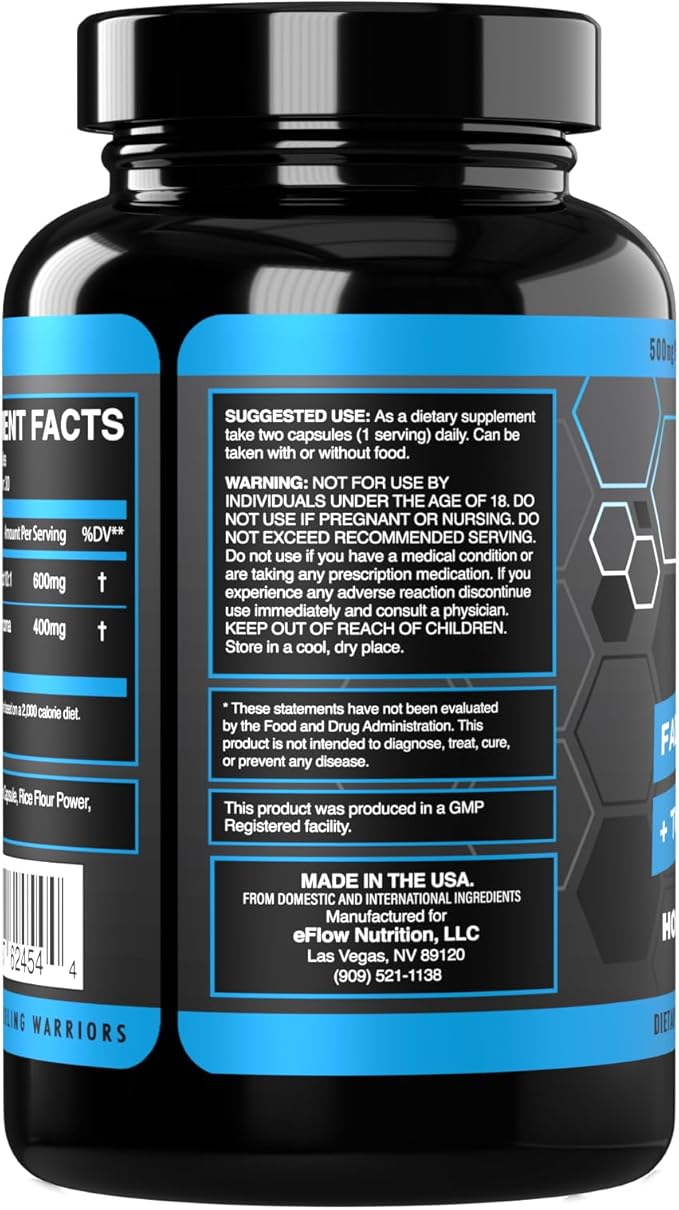 eFlow Nutrition Fadogia Agrestis + Tongkat Ali - [2-in-1] Natural Performance Supplement for Health and Wellness - Hormone, Energy, & Mood Support - Extract Powder (60 Capsules)