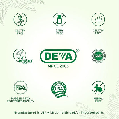 DEVA Vegan Omega-3 DHA Supplement, Once-Per-Day Softgel 200 MG, Carrageenan Free, Gelatin Free, Non-Fish, Algae Oil, Omega-3 Fatty Acids - 90 Softgels