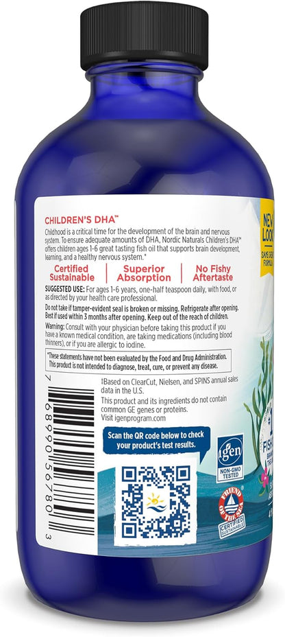 Nordic Naturals Children’s DHA, Strawberry - 4 oz for Kids- 530 mg Omega-3 with EPA & DHA - Brain Development & Function - Non-GMO - 48 Servings