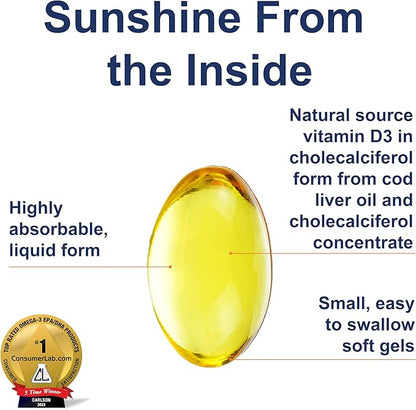 Carlson - Solar D Gems, Vitamin D3 and Omega-3 Supplement, 4000 IU (100 mcg) D3, 115 mg Omega-3 EPA and DHA, Vitamin D Fish Oil Capsule, Bone & Immune Health, Vitamin D Supplement, Lemon, 360 Softgels