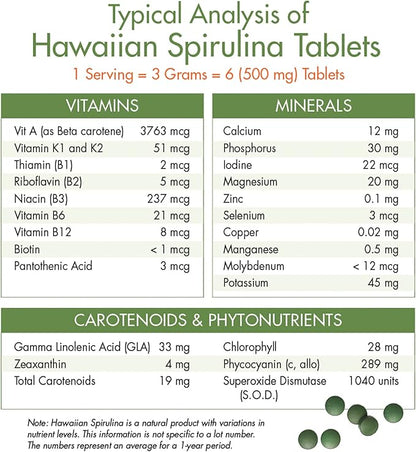 Nutrex Hawaii, Pure Hawaiian Spirulina 500 mg, Vegan, Supports Immune System, Heart, Cells and Energy, 400 Tablets