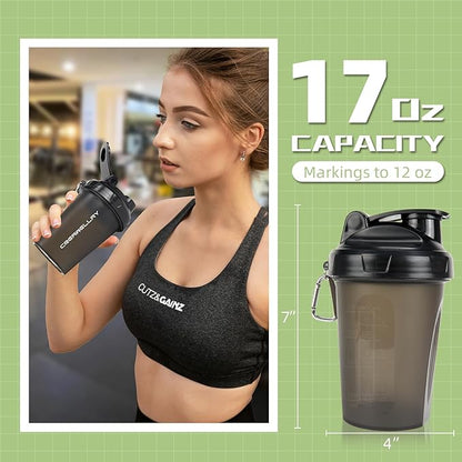 3 Pack Shaker Bottles for Protein Mixes, 17 oz Small Protein Shaker Bottle with Handle, Gym Shaker Cups with Blending Ball for Pre Workout, BPA-Free & Dishwasher Safe (Black, White, Blue)