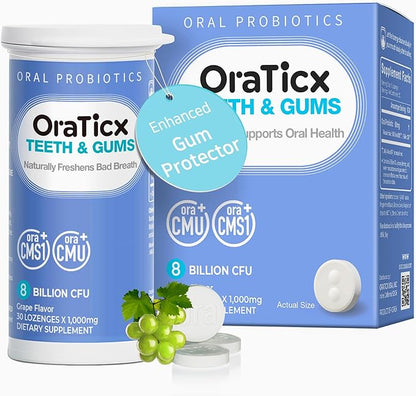 Teeth & Gums Dental Probiotic, Naturally Supports Oral Health and Immunity, Oral Probiotics Supplement 8 Billion CFU, Grape Flavor 30 Lozenges 1-PK