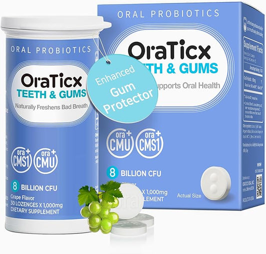 Teeth & Gums Dental Probiotic, Naturally Supports Oral Health and Immunity, Oral Probiotics Supplement 8 Billion CFU, Grape Flavor 30 Lozenges 1-PK