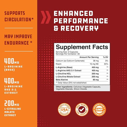Nitric Oxide Booster Complex with L-Arginine & L-Citrulline – Amplifier for Increased Endurance – Powerful Antioxidant – Weight Loss Support Vitamin for Men Women Teens
