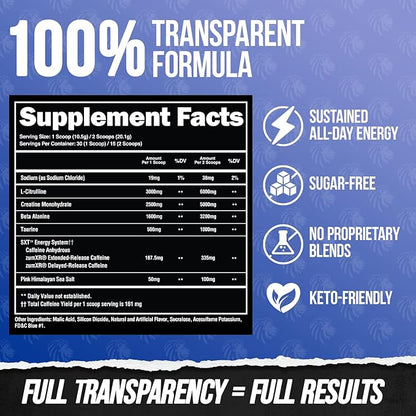 ALPHA LION Core Pre Workout w/Creatine for Performance, Beta Alanine for Muscle, Powder, L-Citrulline for Pump & Tri-Source Caffeine for Sustained Energy (30 Servings, Blue Raspberry Flavor