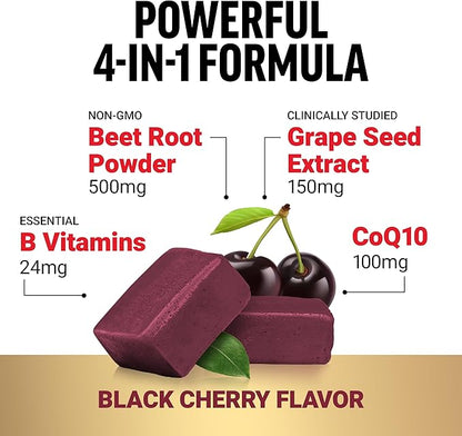 FORCE FACTOR Total Beets Ultimate Heart Health Blood Pressure Support Chews with CoQ10, Beet Root Powder, Grape Seed Extract, Blood Pressure Supplement for Circulation & Blood Flow, 60 Soft Chews