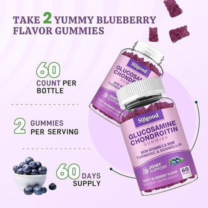 2 Pack Glucosamine Chondroitin Gummies with MSM & Elderberry Extra Strength - Joint Support, Antioxidant Immune Support Supplement - 120 Blueberry Flavored Gummies