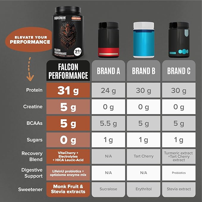 Birdman Falcon Performance Vegan Protein Powder, 31g Protein, 5g Creatine, 5g BCAA, Probiotics, Electrolytes, Pre Workout, Low Carb, Sugar Free & Dairy Free, Plant Based Chocolate Protein -19 servings