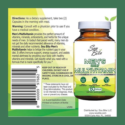 Vitamins for Men–Daily Multivitamins for Men Support for Energy, Immunity, Focus, and Performance. Mens Vitamins A, B12, C, D, E, Zinc, Calcium & Magnesium. Men's multivitamin Vegetable Capsules.